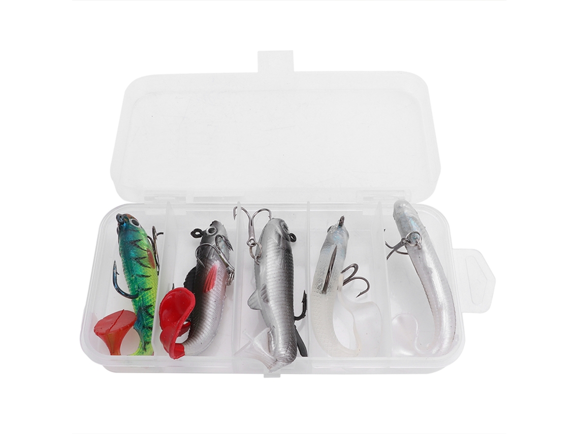5pcs Iscas Artificiais Soft com Anzóis Multicoloridas