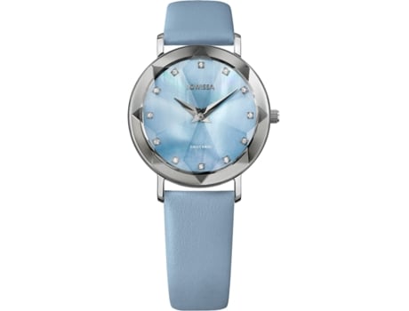 Relógio feminino azul couro real faceta J5.604.M JOWISSA