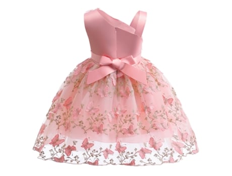 Vestido NNJXD Princesa Ombro Bordado Poliéster para Menina (150 cm - Rosa)