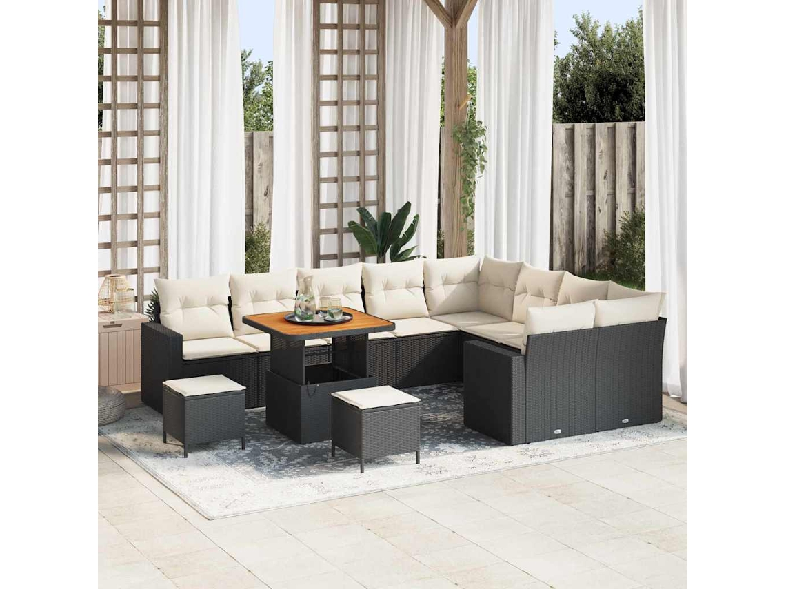 Vidaxl Conjunto De Sofá De Jardim 12 Unid. Preto Vime Pe