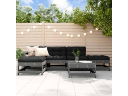 Vidaxl 6 Pcs Conjunto Lounge Jardim C/ Almofadões Madeira Maciça Cinza