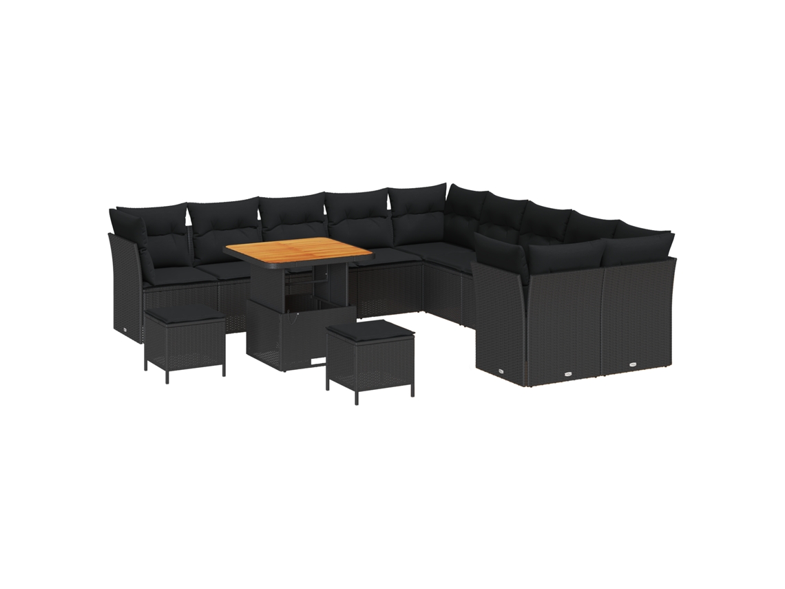 Conjunto 13 Sofá De Jardim Vidaxl Preto Vime Pe (80 X 80 X 71 Cm)