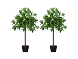 Conjunto De 2 Loureiros Artificiais, 90 Cm, Plantas Artificiais Em Vasos De Cimento, Plantas De Plástico Para Uso Interno E Externo, Verdes. Btforus