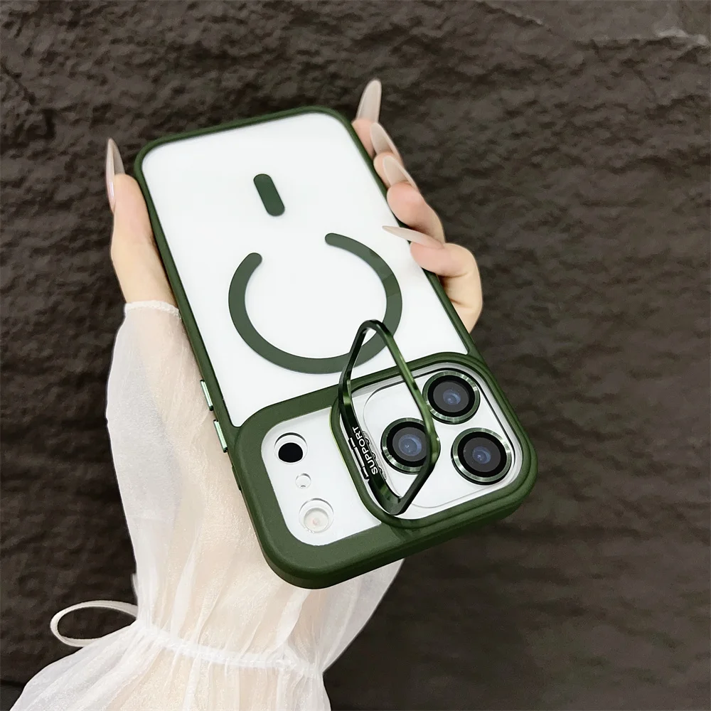 Capa Para Iphone 13 Pro Max, Verde Escuro, Com Suporte Magnético Magsafe E Carregamento Sem Fio.