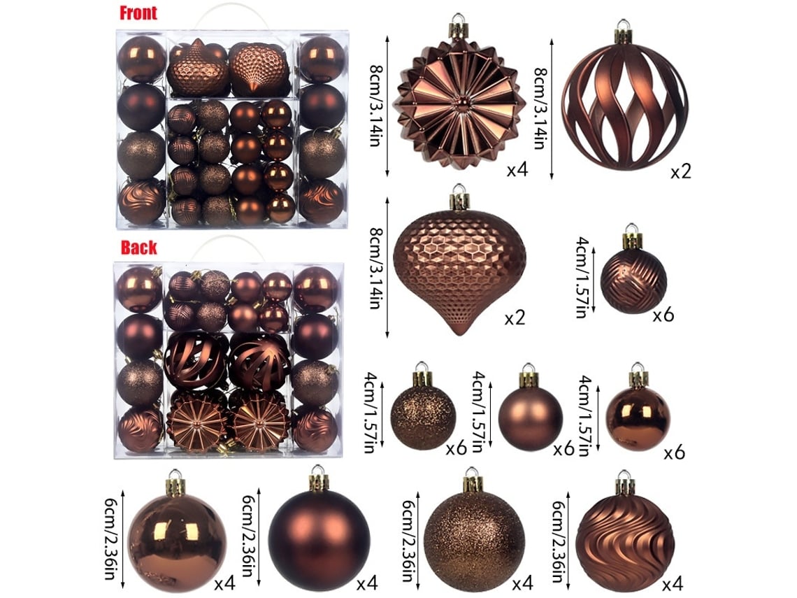 Elysve Bolas De Natal 48 Peças Castanho Para Árvore E Decoração