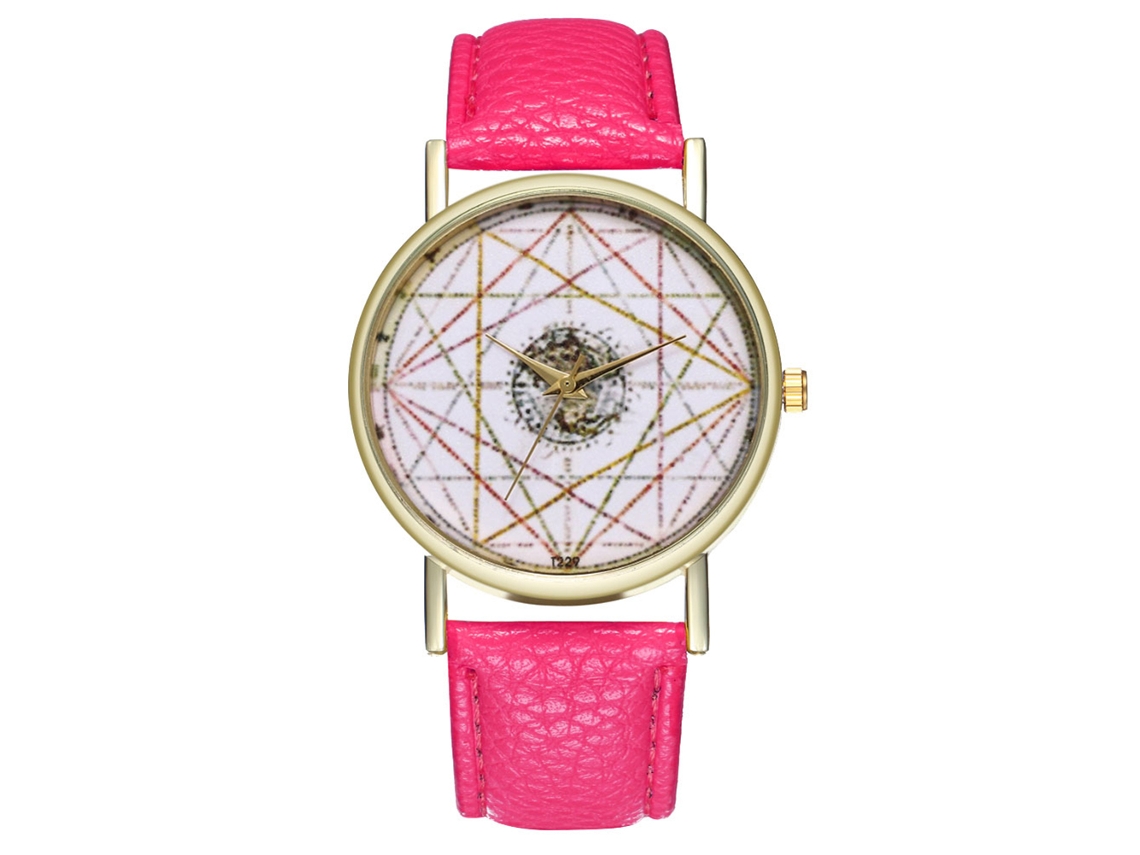 Reloj De Pulsera Analógico De Cuarzo Con Correa De Pu Estilo Rayado Para Mujer Y Hombre (rojo Rosa)
