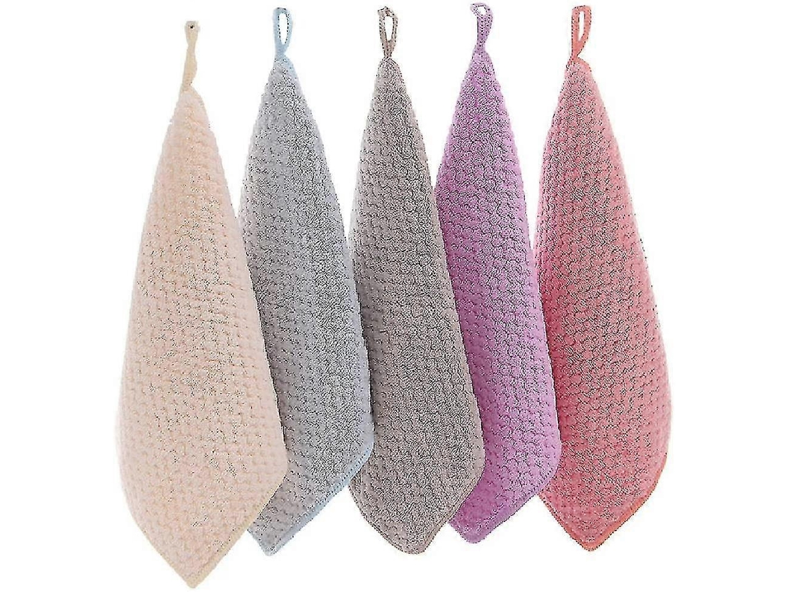 Rebe 5 Toalhas de Mão Suspensas de Felpa Coral Secagem Rápida Quadradas 30x30cm para Uso Versátil