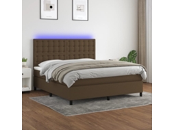 Vidaxl Cama Box Spring C/ Colchão/led 160x200cm Tecido Castanho-escuro