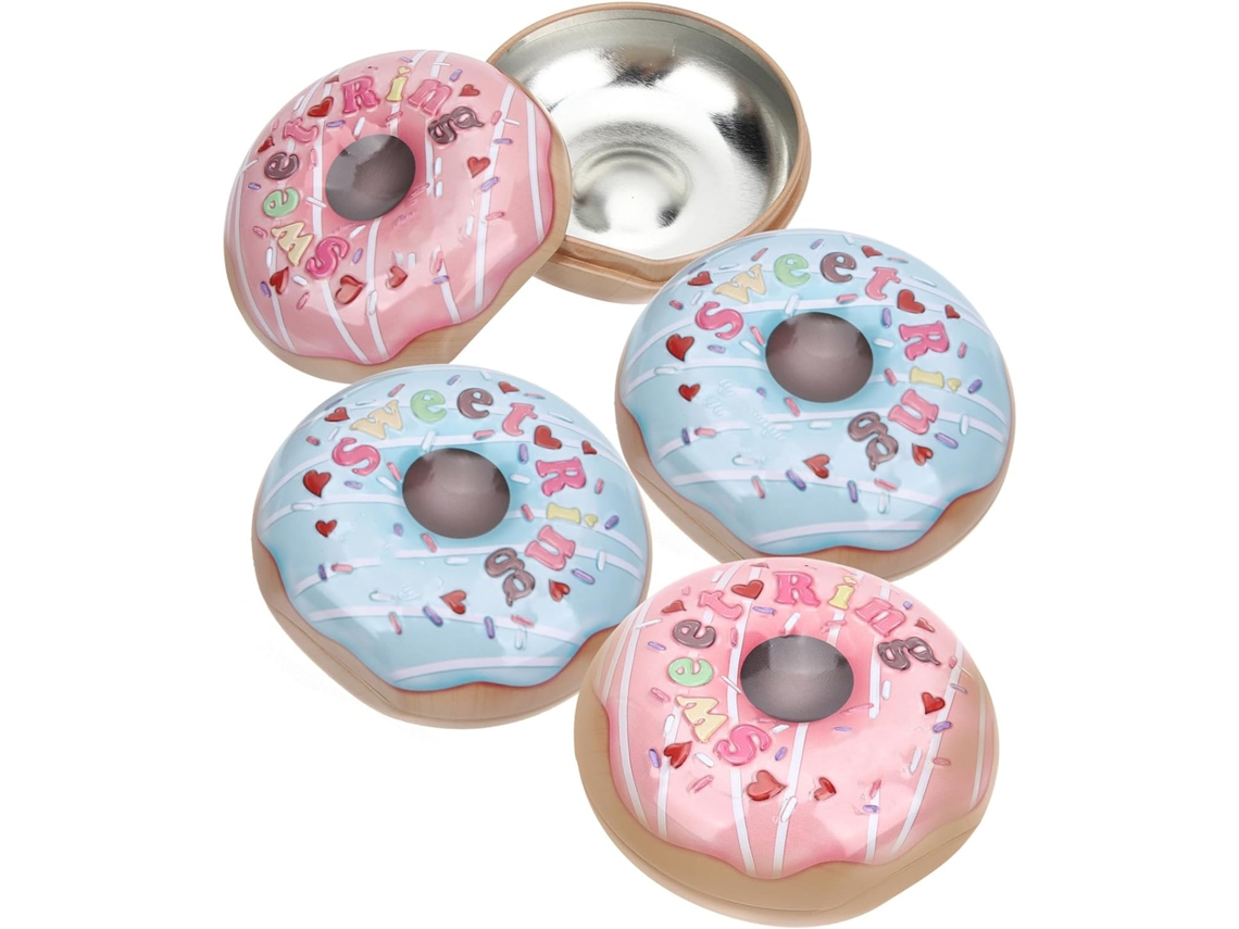 Conjunto De 4 Caixas Metal Para Doces Hemobllo Com Design Donuts 2 Rosas, 2 Azuis, Recipiente Metálico Para Festas