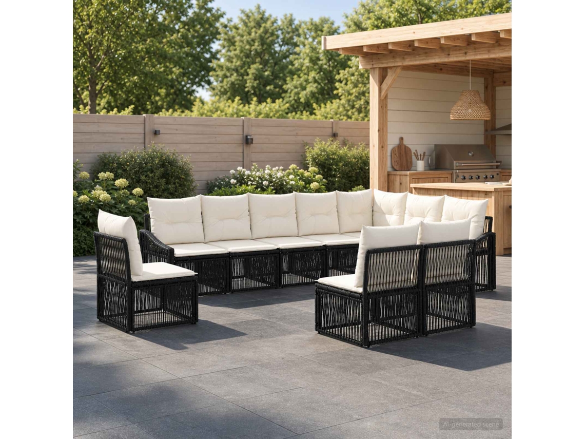 Vidaxl Conjunto De Sofá De Jardim 10 Pcs Preto Vime Pe