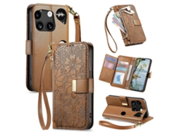 Capa Carteira De Couro Com Zíper, Estampa De Flores E Folhas, Para Celular Nothing Phone 3.