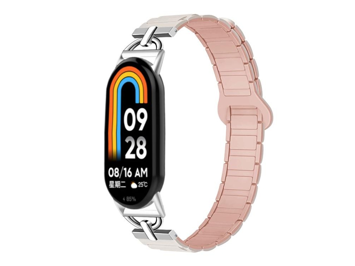Bracelete para Xiaomi Smart Band 10/9/8 Silicone Magnético com Três Esferas em Formato de D Rosa Claro Areia XIAOMOYU
