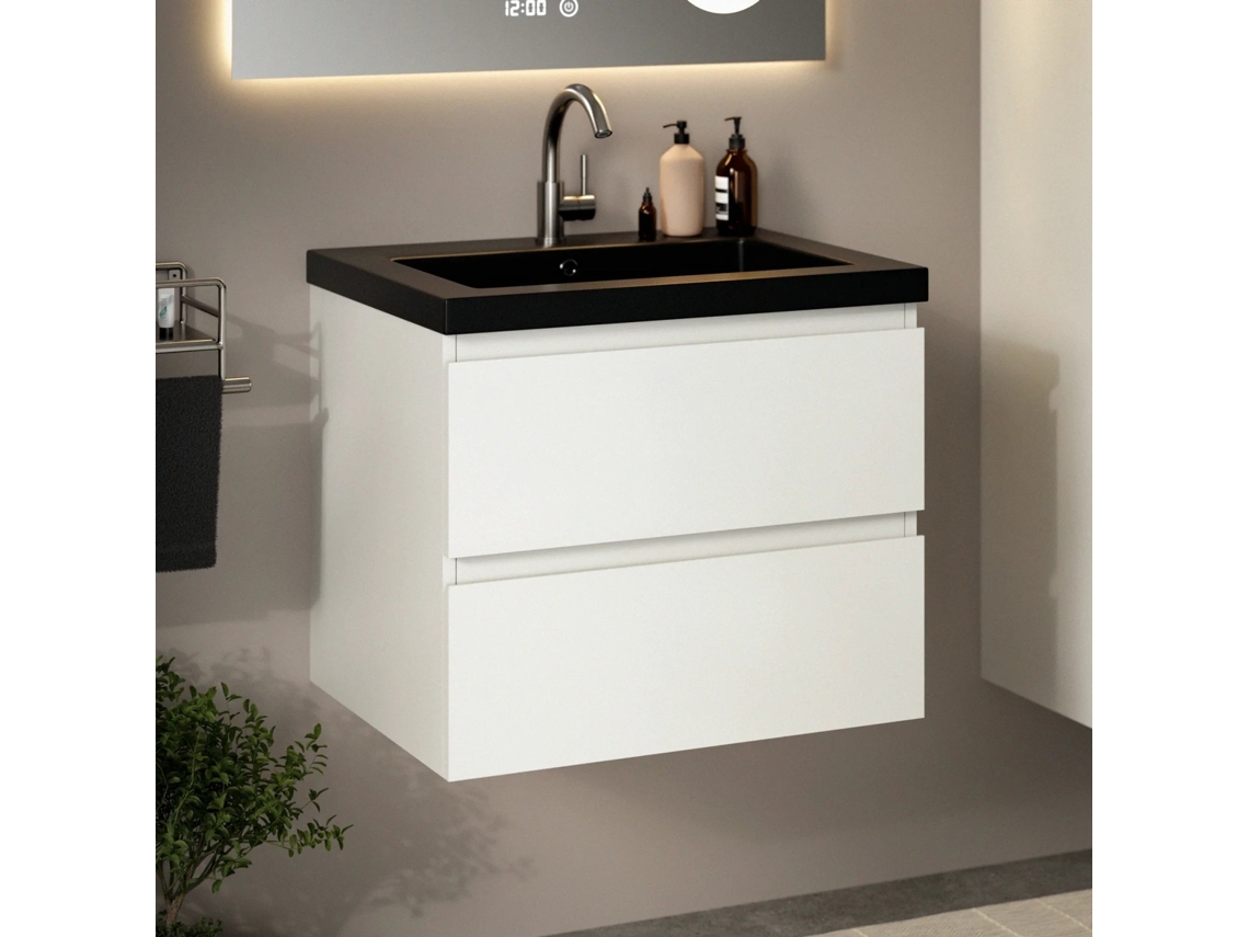 Karo Waschtischunterschrank 60 Cm Weiß Schwarzes Waschbecken MIRLUX