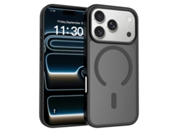 Capa Magnética Para Iphone 17 Pro Max, Preta, Película Sensorial, Efeito Mate, Protetora Prateada