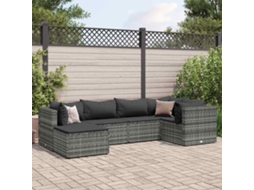 6 Pcs Conjunto Lounge De Jardim C/ Almofadões Vime Pe Cinza Dkd Home Decor