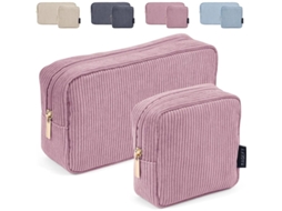 Bolsa De Maquiagem, 2 Peças Pequena Bolsa De Maquiagem De Corduroio Com Compartimentos Para Viagem (rosa) Rosa
