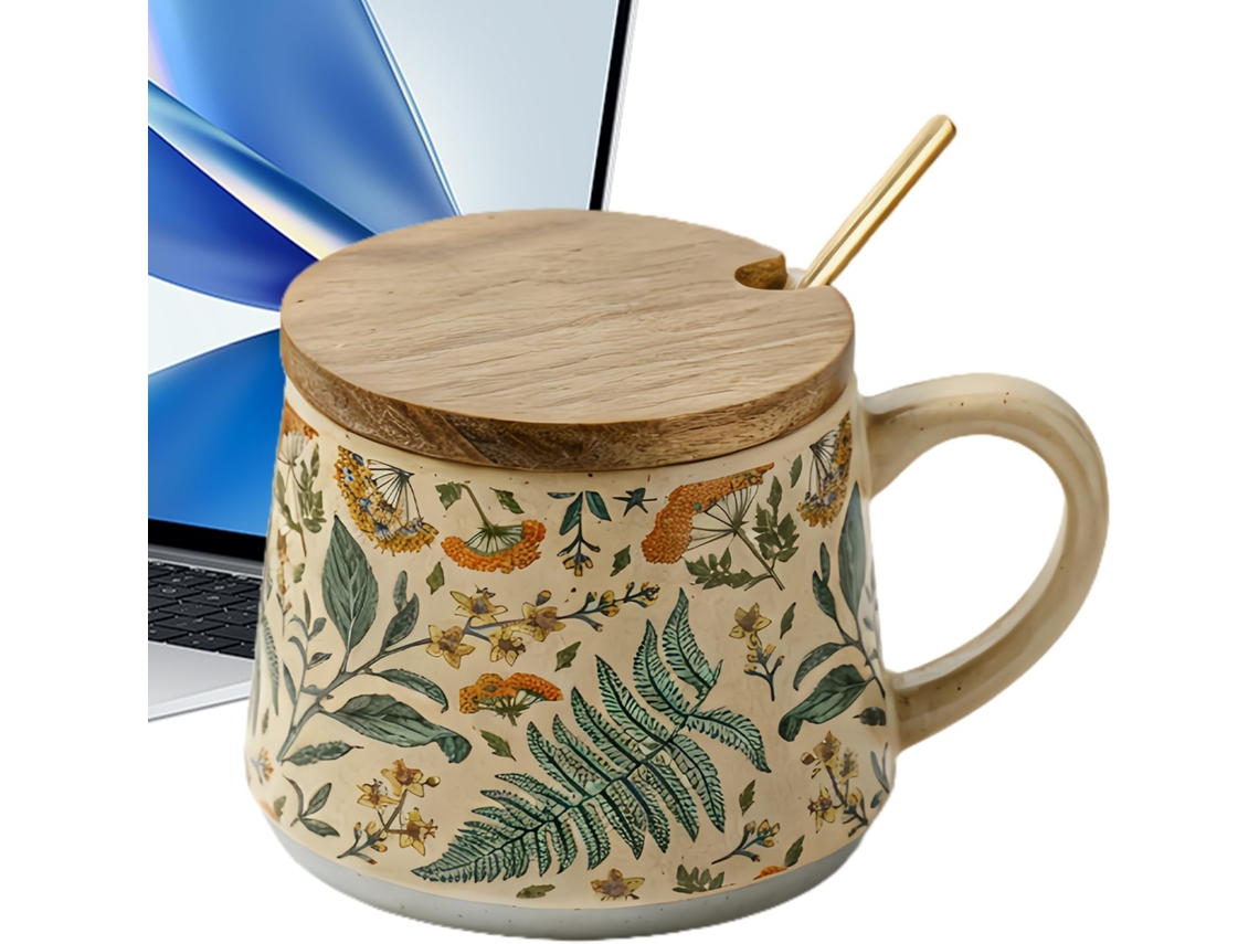 Caneca Floral | Caneca Com Tampa E Colher Utensílios De Mesa Vintage Em Cerâmica Para Casa, Cozinh Gokoco