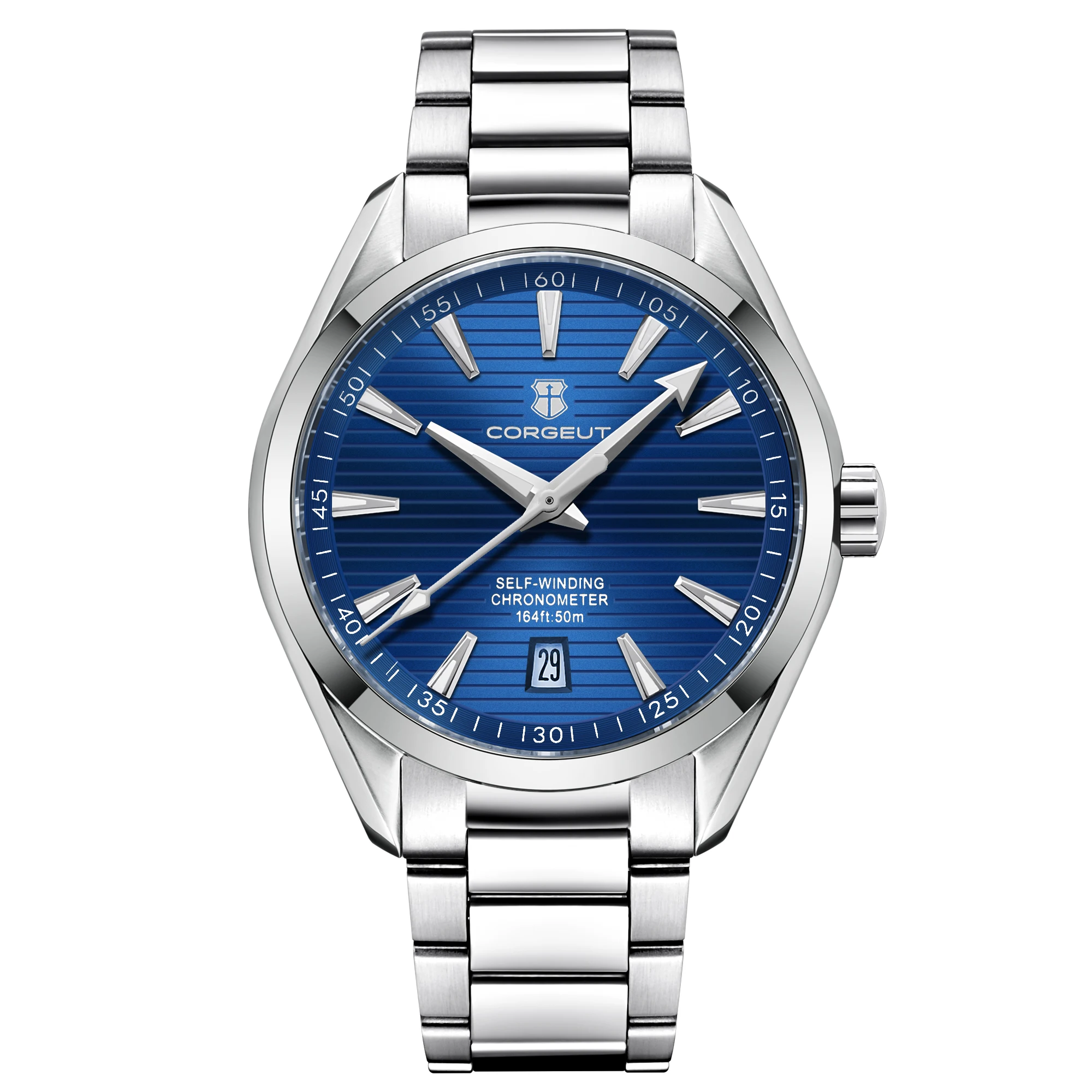 Relógio Masculino Mecânico Automático (azul), Estilo Casual À Prova D'água Com Pulseira De Couro Genuíno.