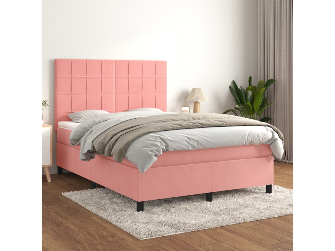 Vidaxl Cama com Molas/colchão 140x190 Cm Veludo Rosa