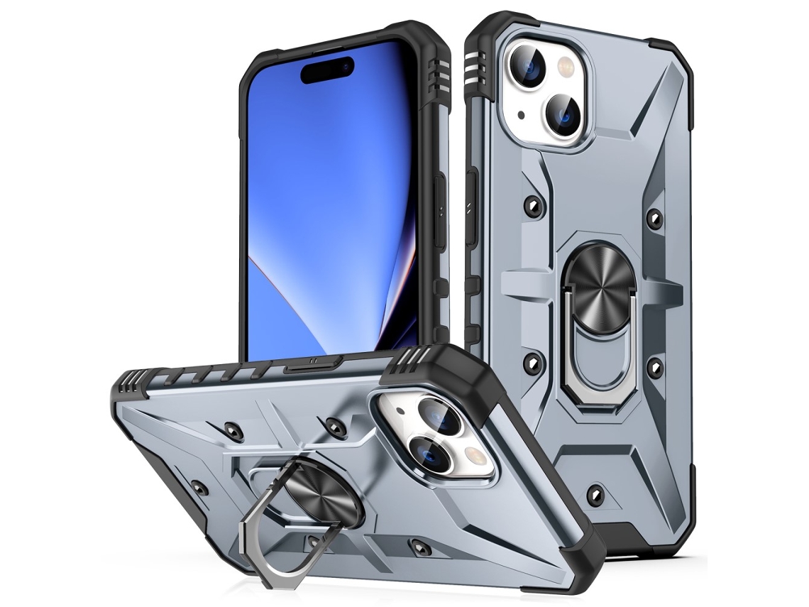 Suporte Casa Para Iphone 15 Plus Pele Sintética Magnética Cinzento