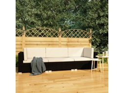 Vidaxl 3 Pcs Conjunto Sofás De Jardim C/ Almofadões Vime Pe Preto
