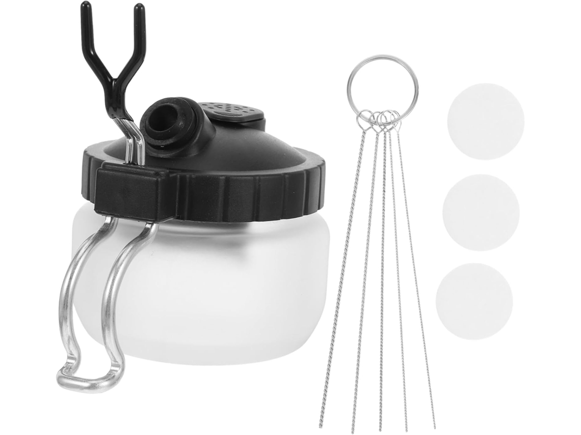 Recipiente De Vidro Resistente Para Limpeza De Aerógrafo Com Suporte De Agulha Integrado.