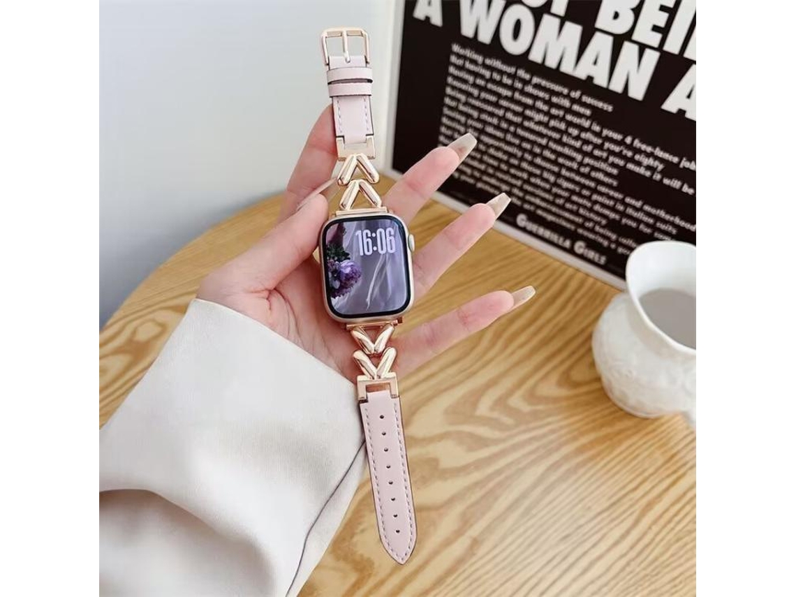 Bracelete para Apple Watch 42/41/40/38mm Híbrida Couro e Metal, Formato V Ouro Rosa XIAOMOYU