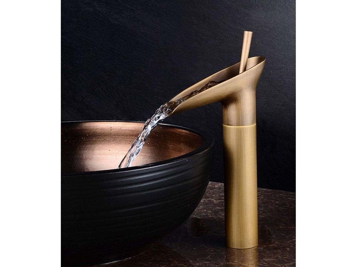 Faucet Para Sink Com Cascata De Água Em Latão Antigo, Frio E Quente, Interruptor De Torneira