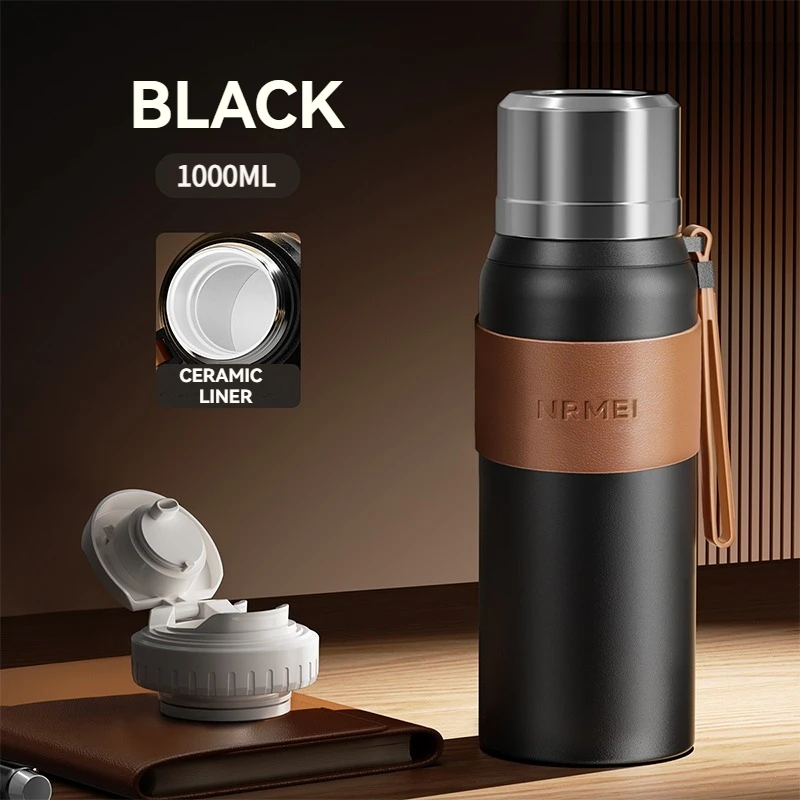 (preta, 1000ml) Garrafa De Água Em Aço Inoxidável Com Isolamento A Vácuo, À Prova De Vazamentos, Uma Ótima Opção Para Presente.