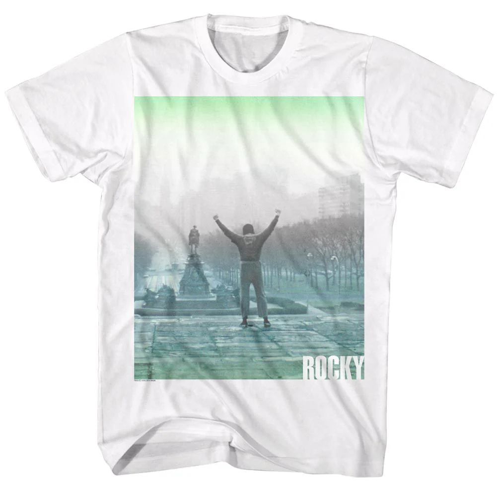Unisex Adult T-shirt Rockinstone Rocky Movie Fade White Sizexl
