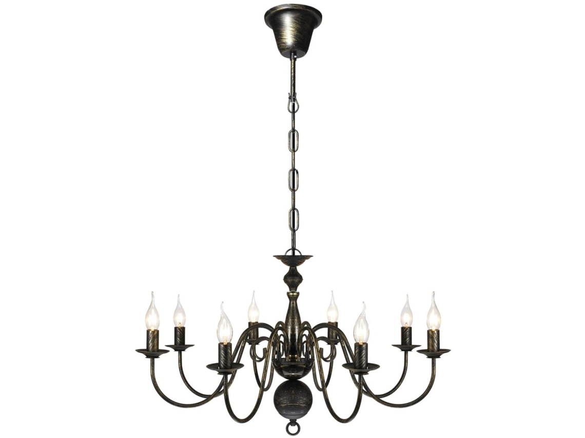 Candelabro De Metal Preto Antigo Com 8 Lâmpadas E14