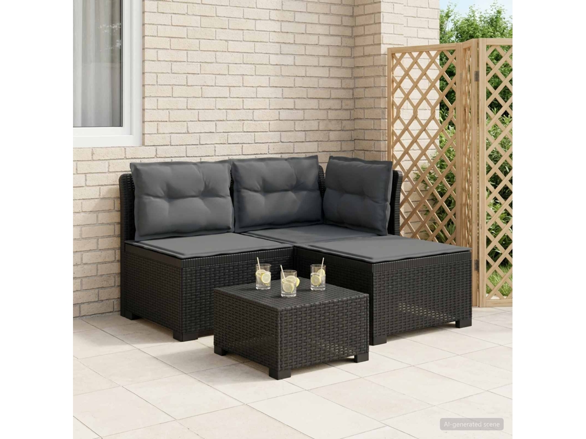 Vidaxl Sofá De Jardim 3 Lugares Com Almofadas Visual Rattan Pp