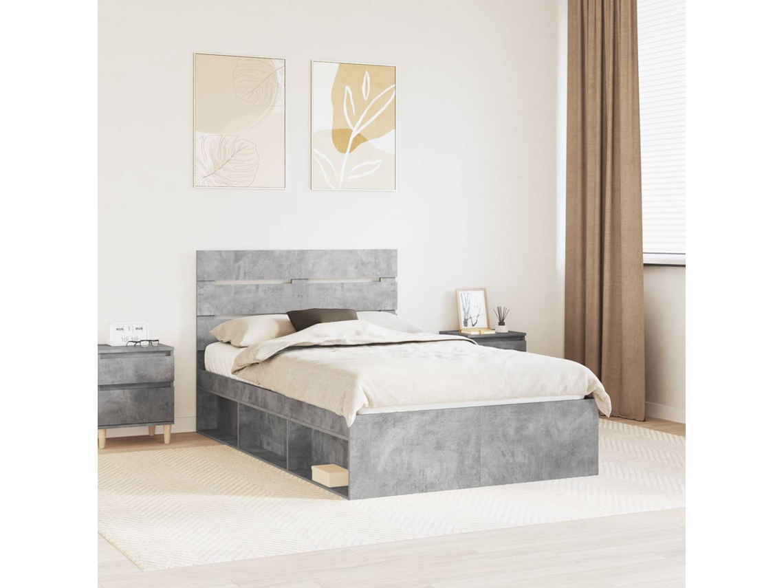 Vidaxl Estrutura Da Cama Com Cabeceira Cinza Concreto 135 X 190 Cm