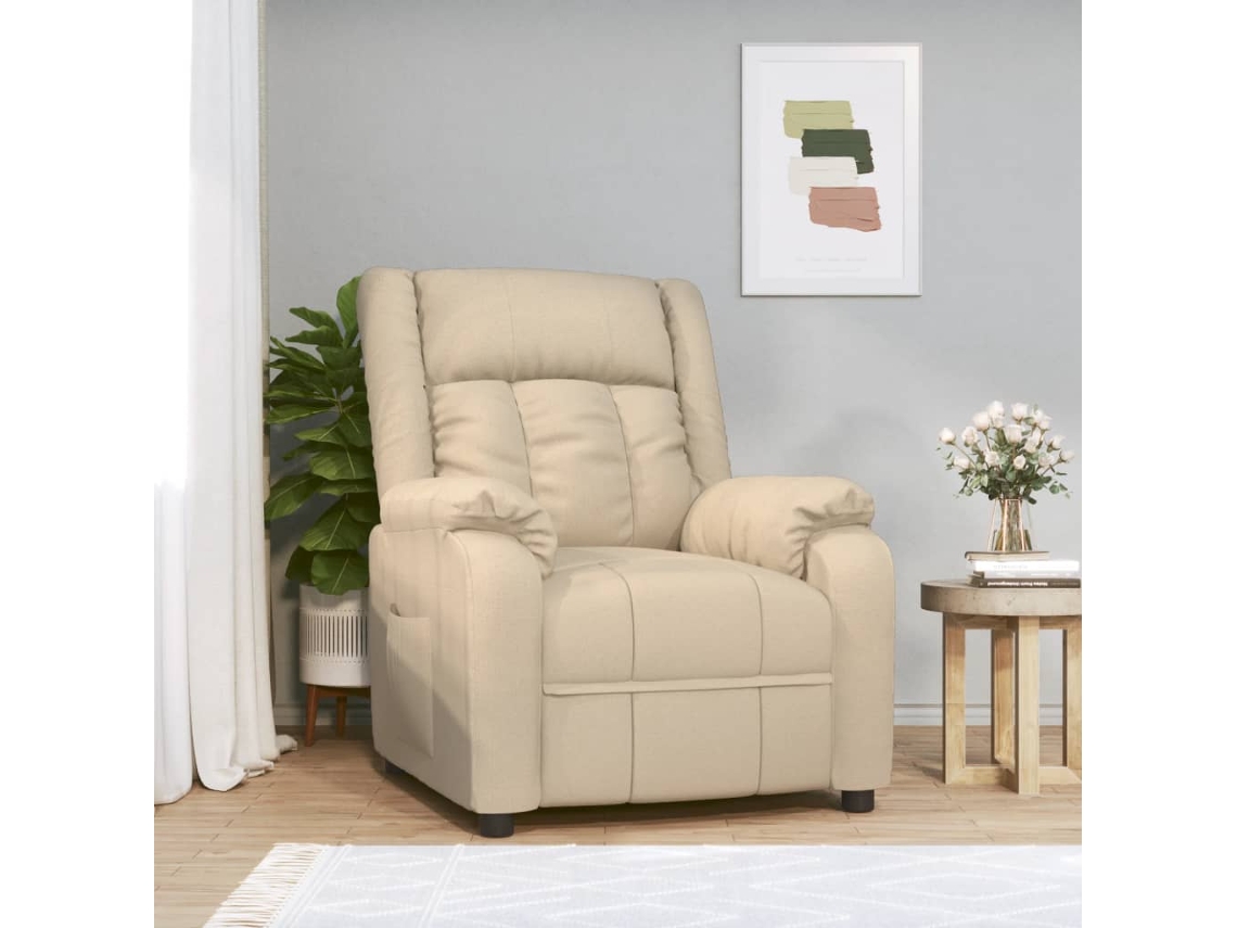 VIDAXL Poltrona Reclinável Tecido Cor Creme