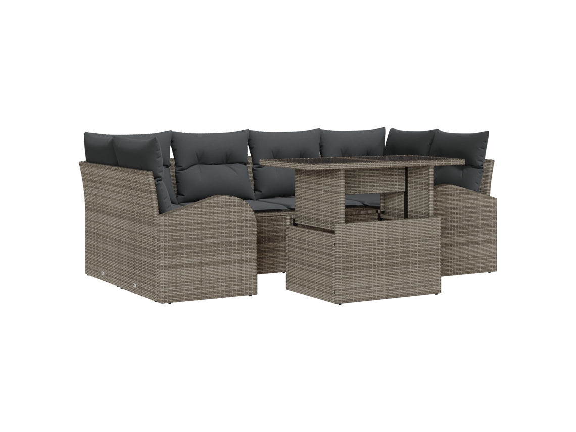 Conjunto 7 Sofá De Jardim Vidaxl Cinzento Vime Pe (234 X 124 X 85 Cm)