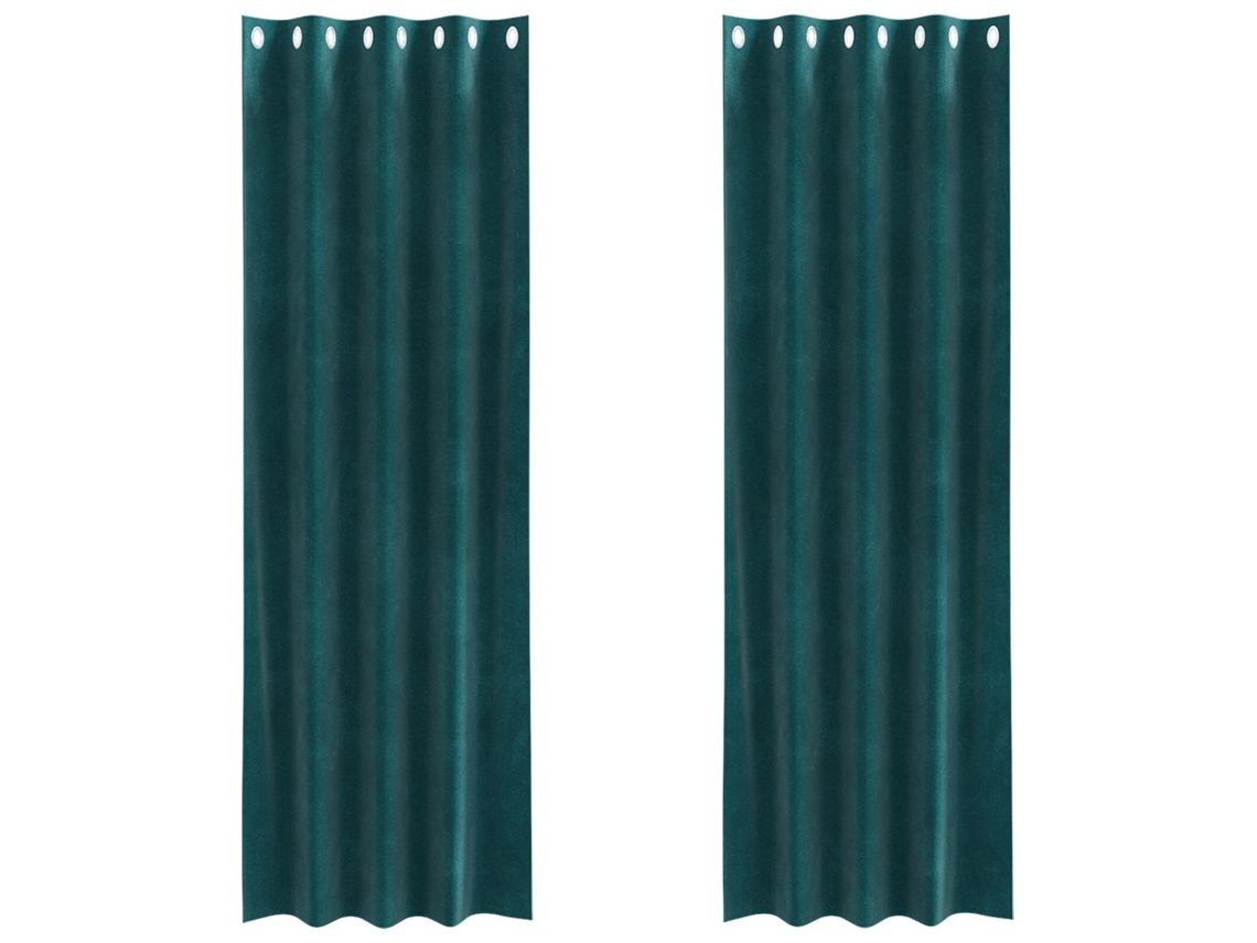 Conjunto 2 Cortinas Opacas Vidaxl Verde Veludo (140 X 260 Cm)