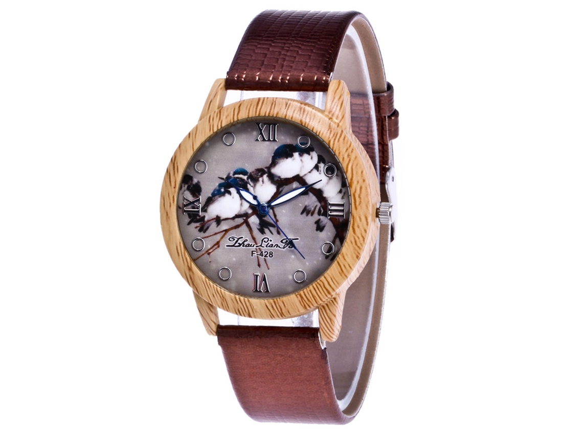 Relógio masculino casual de quartzo com pulseira de couro PU, mostrador redondo, marrom.
