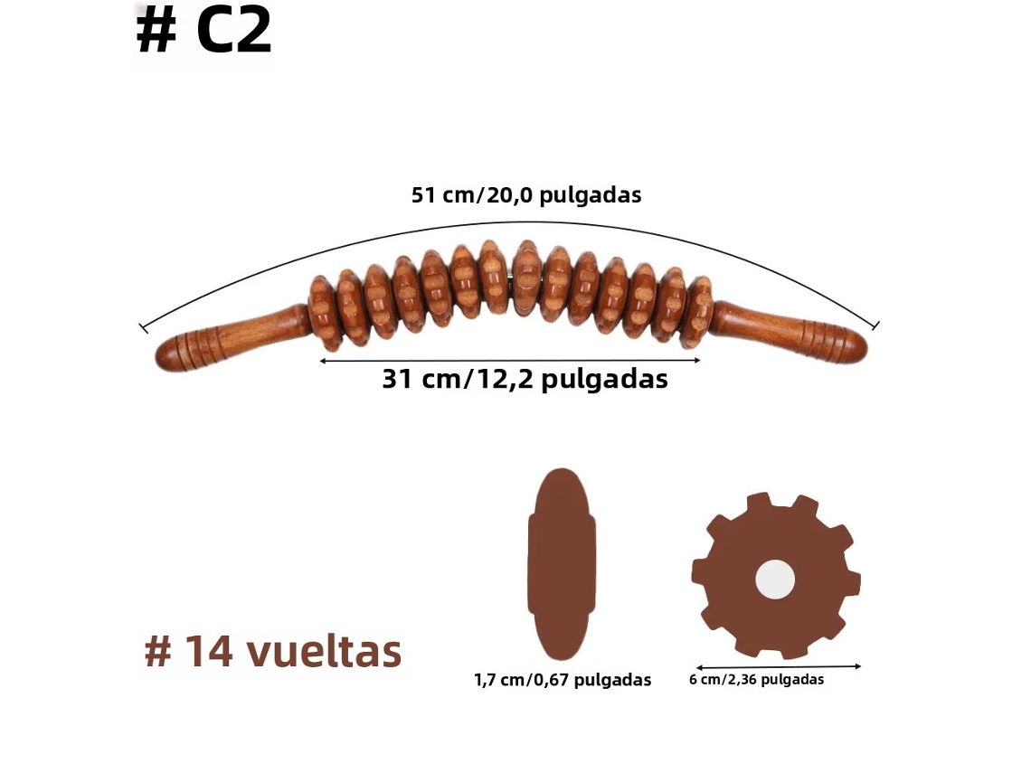 (modelo C2) Massageador De Madeira Com Rolos De Três Pontos, Para Uso Na Fáscia E Celulite.