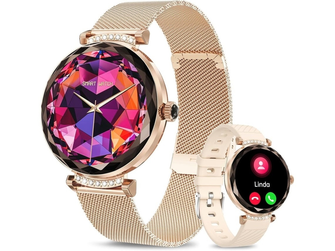 Relógio inteligente feminino Bestvite com tela AMOLED de 1,19 polegadas, monitor de frequência cardíaca e oxigênio no sangue