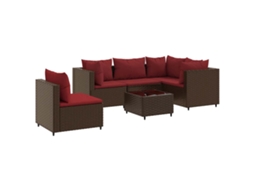 Conjunto de 6 Pcs Lounge Jardim com Almofadões Vime Pe Castanho MAISON EXCLUSIVE