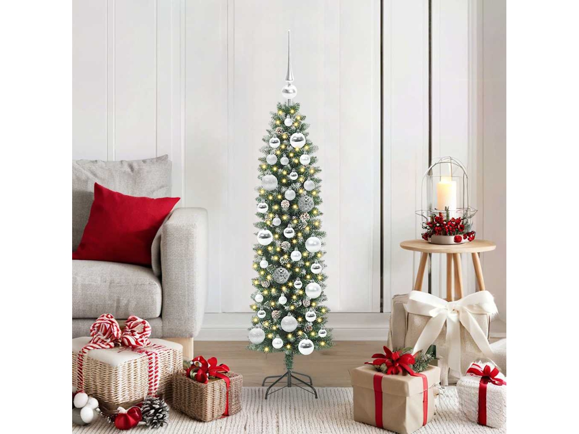Vidaxl Árvore Slim De Natal Artificial Verde E Branco 120 Cm