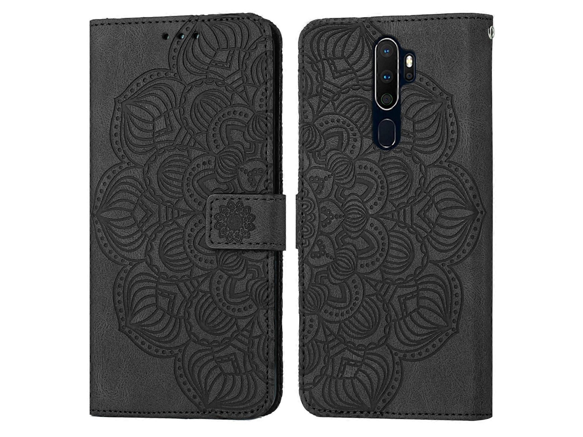 Capa De Couro Flip Com Estampa De Mandala E Relevo Para Oppo A9 2020