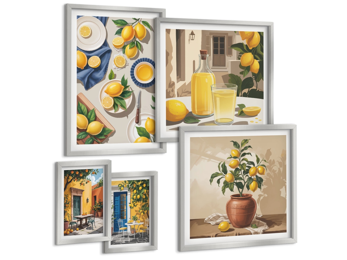 Conjunto De Pinturas Ideias Cítricas Mediterrâneas Espelharte (5 Peças)