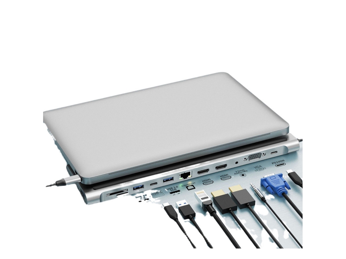 Estação De Ancoragem Bestvite Usb C Tela Tripla Monitor Duplo 4k 2hdmi, Vga, 3usb A, Ethernet, Áudio, Sd/tf Cinza
