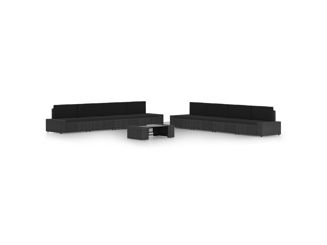 Conjunto Lounge Jardim 9 Peças C/ Almofadões Vime Pe Preto Dkd Home Decor
