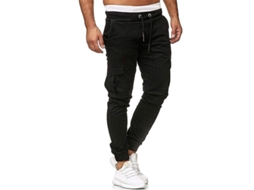2026 calças Cargo Masculinas Slim Fit com Cordão Bolsos Casuais Trabalho Esporte Calças Cinto 2xl Negro