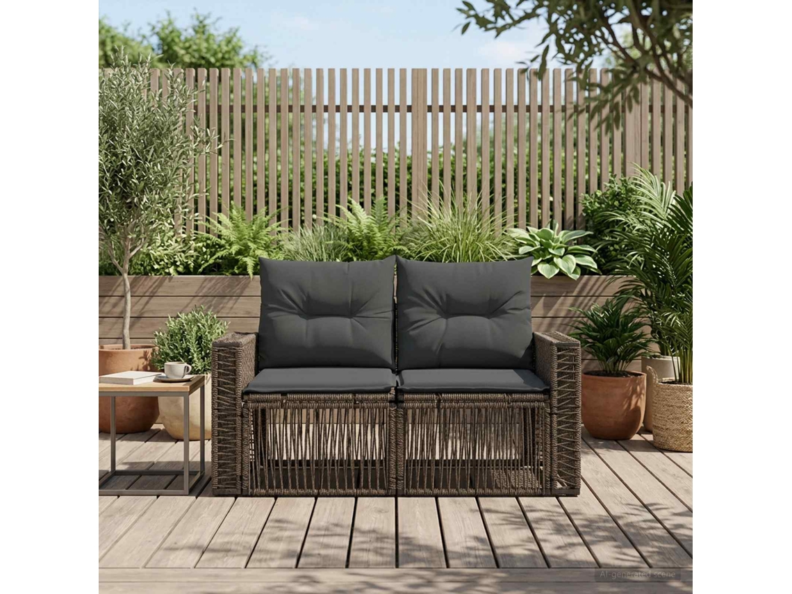 Vidaxl Sofá De Jardim 2-número De Lugares Cinzento Vime Pe