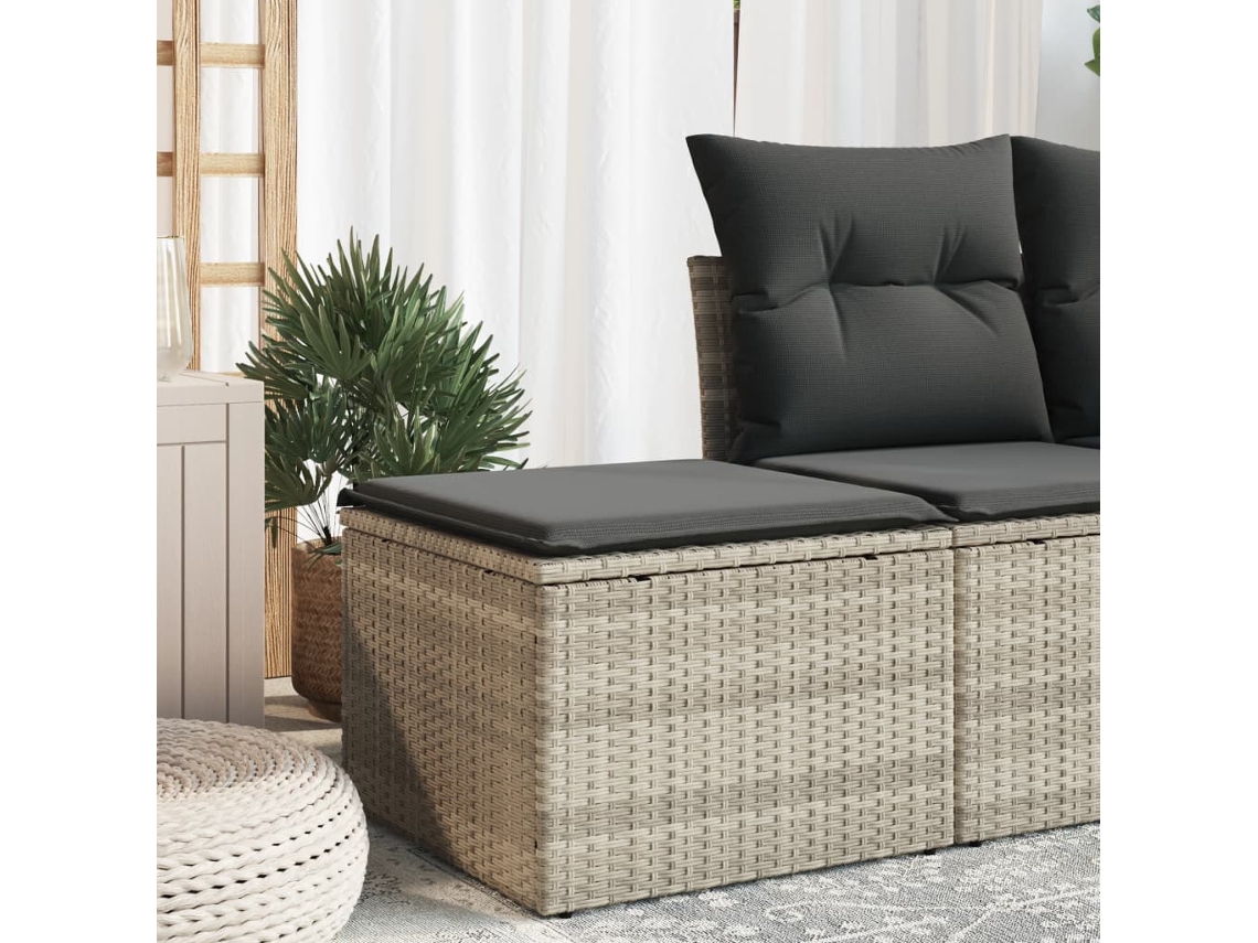 Vidaxl Banco De Jardim Com Almofada 55x55x37 Cm Vime Pe Cinzento Claro