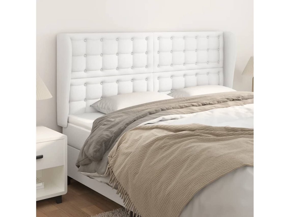 Cabecero con alas de piel sintética 183x23x118/128cm Blanco