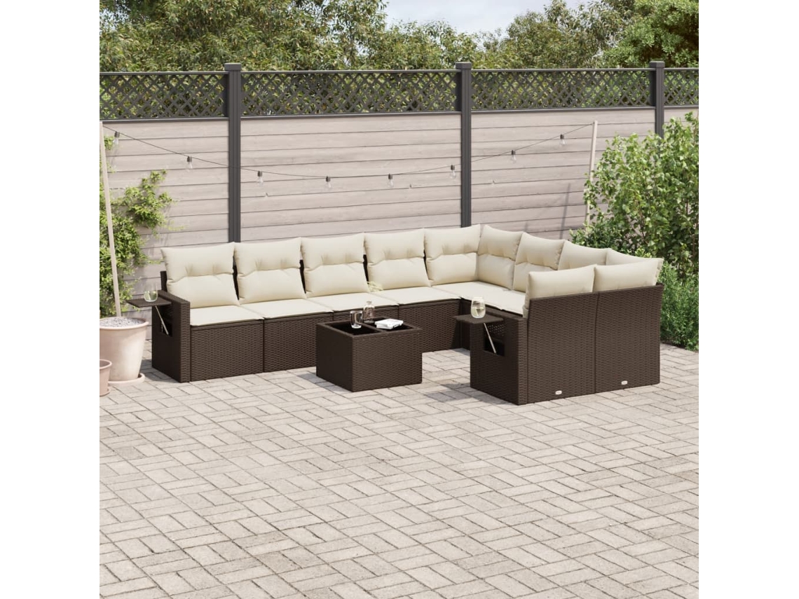 10 unidades Conj. Sofás Jardim Com Almofadões Vime Pe Castanho Dkd Home Decor